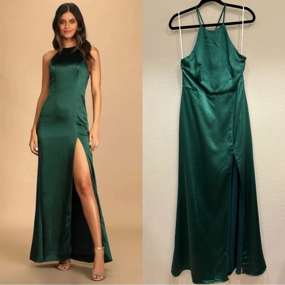NWOT Lulus‎ Make it Elegant Emerald Green Satin Strappy Maxi Dress